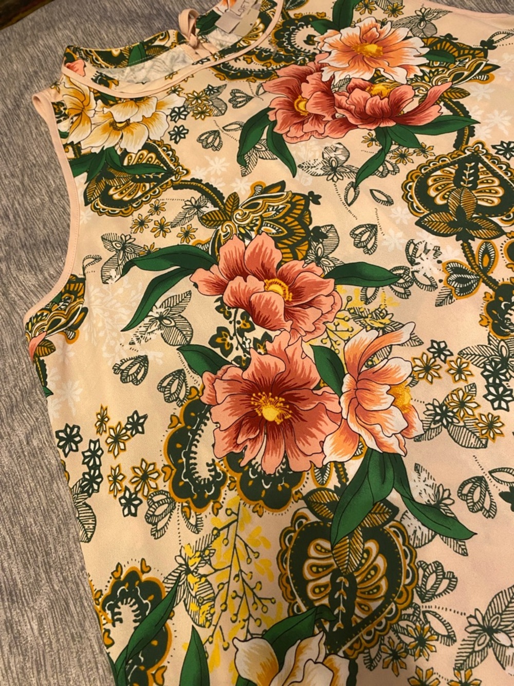NWT Loft Floral Sleeveless Blouse Womens Petite Large Pull Over w/ Tie Back - Picture 4 of 11